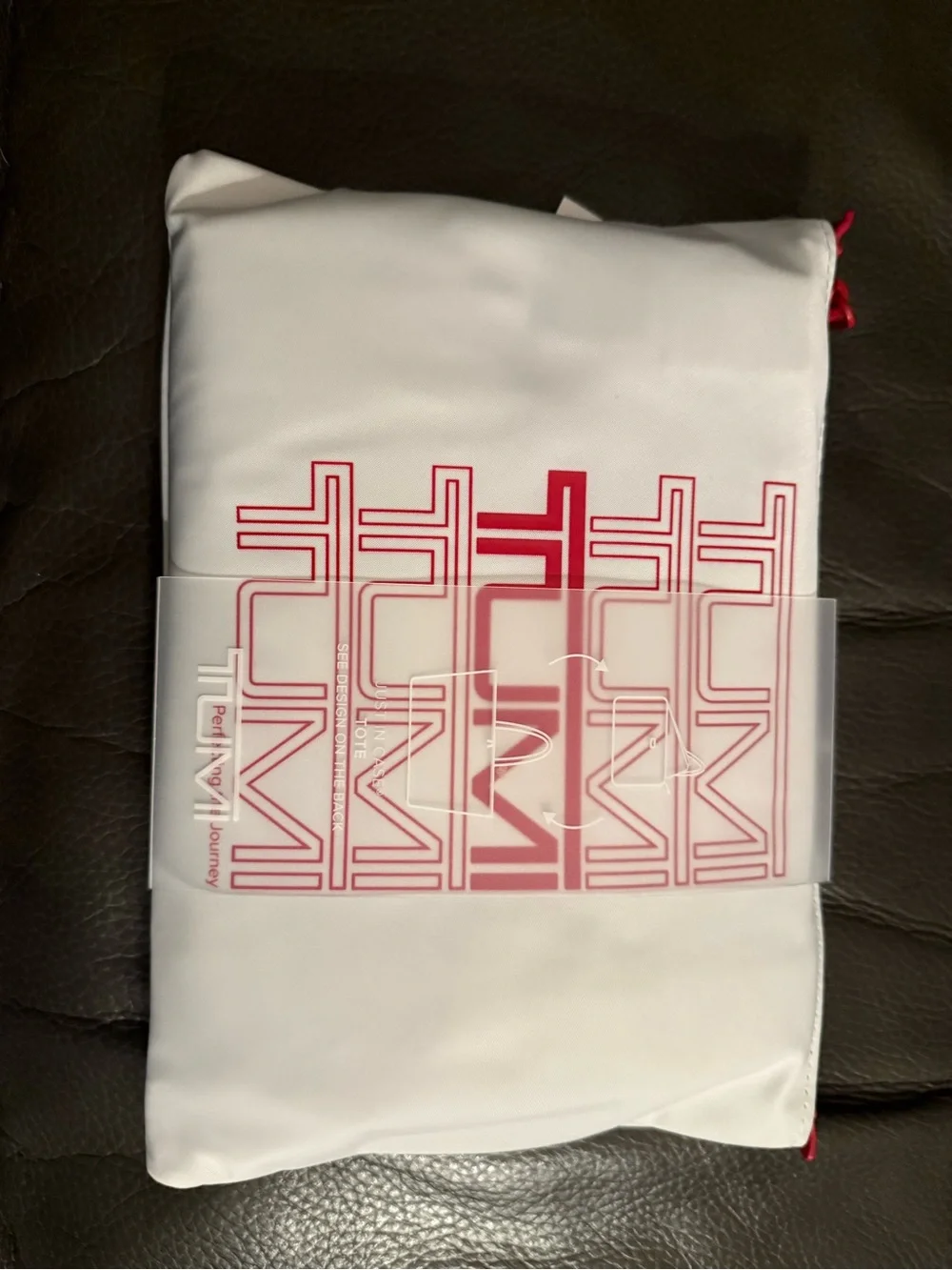 Tumi White Tote with Red Logo and Trim - Picture 4 of 5